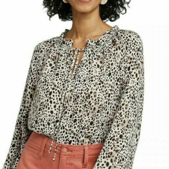 Peasant Boho Animal Print Blouse Black White NWT - Picture 2 of 9